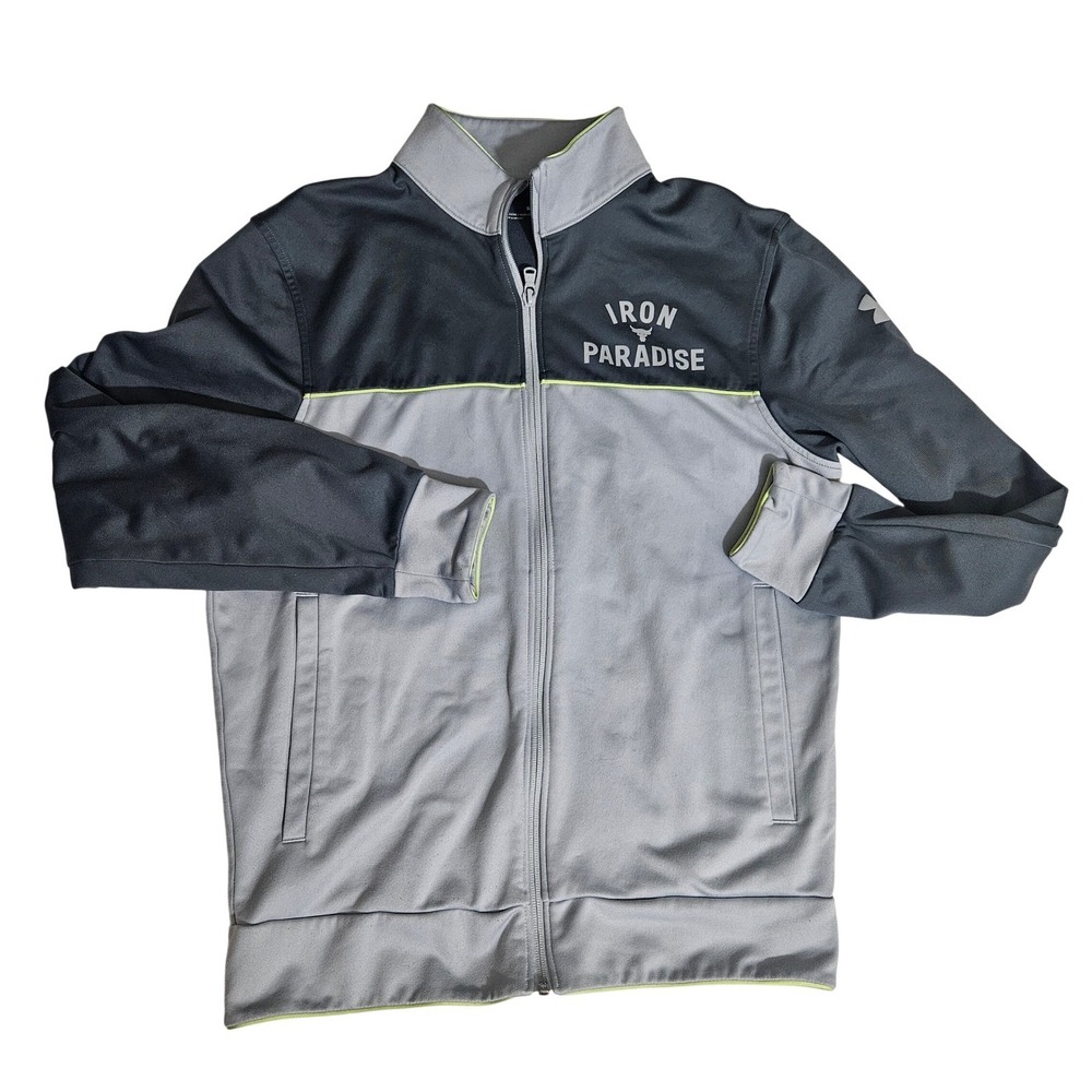 Under Armour Project Rock Iron Paradise Track Jacket Mens Small Gray Full Zip